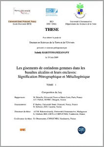 Les corindons gemmes dans les basaltes alcalins et à leurs enclaves à Madagascar: Signification pétrologique et métallogénique